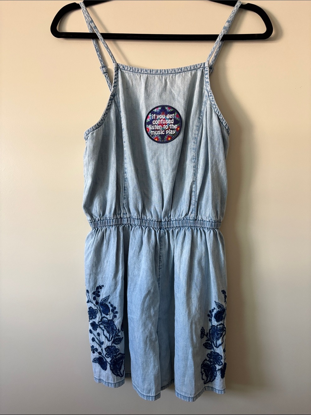 Grateful Dead inspired Upcycled Romper with Navy Floral Embroidery